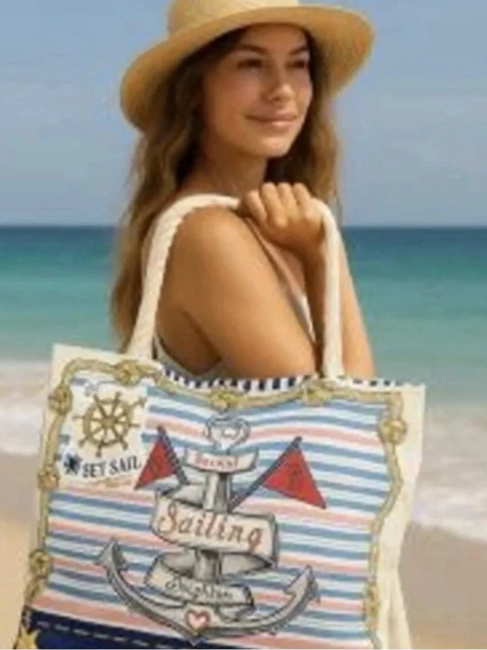 Brighton Sail Into Summer Coastal Nautical Canvas Rope Handle Tote